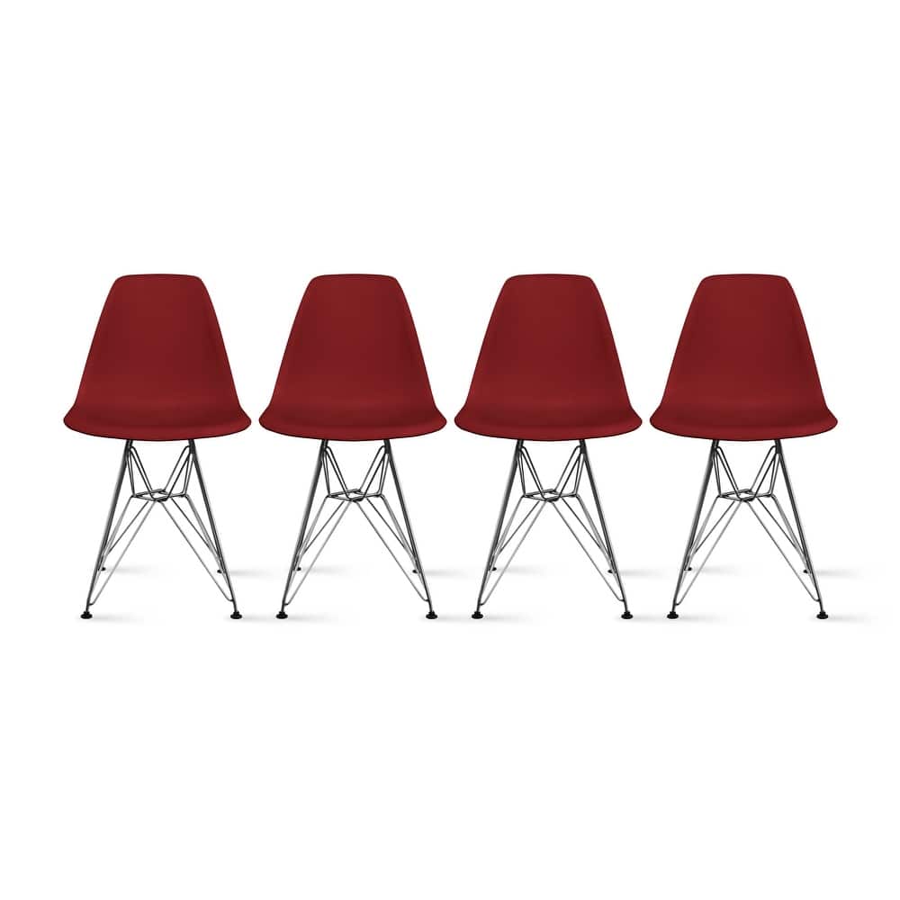 Colorful Designer Plastic Dining Chairs Kitchen Bedroom with Chrome Metal Eiffel Legs Hotel Restaurant Reception (Set of 4)