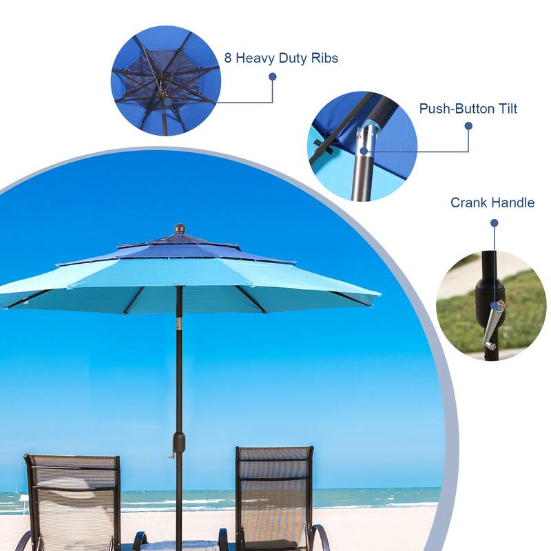 Aoodor Patio Umbrella 10 ft. for Dining Table Outdoor Market Yard Use 3 Tier Ventilation (Umbrella only)