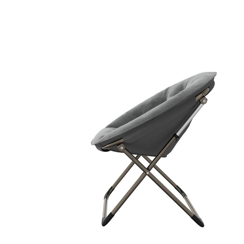 Comfy Folding Saucer Chair for Bedroom, Faux Fur Lounge Moon Chair with Sturdy Metal Frame, Oversized Plush Flower