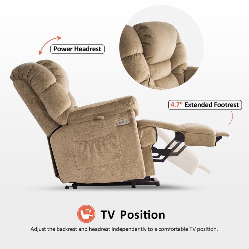 MCombo Infinite Position Dual Motor Lift Chair with Power Headrest for Elderly People, Extended Footrest, Fabric