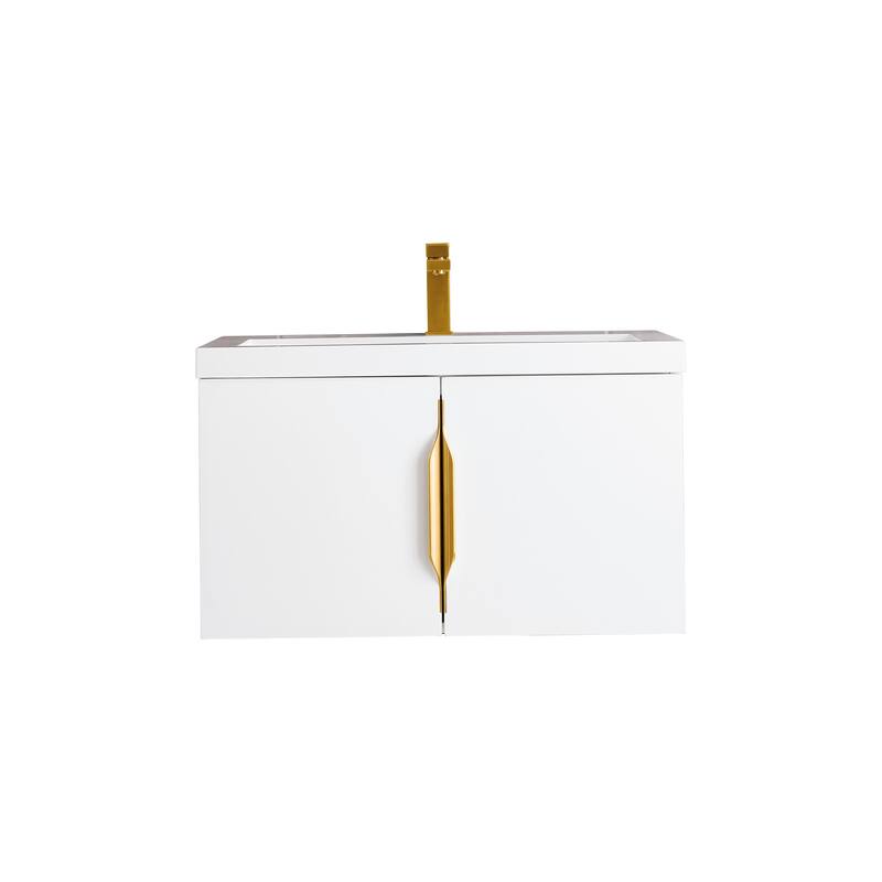 James Martin Vanities Columbia 31.5" Single Vanity, Glossy White with White Glossy Composite Stone Top - Wall Mounted