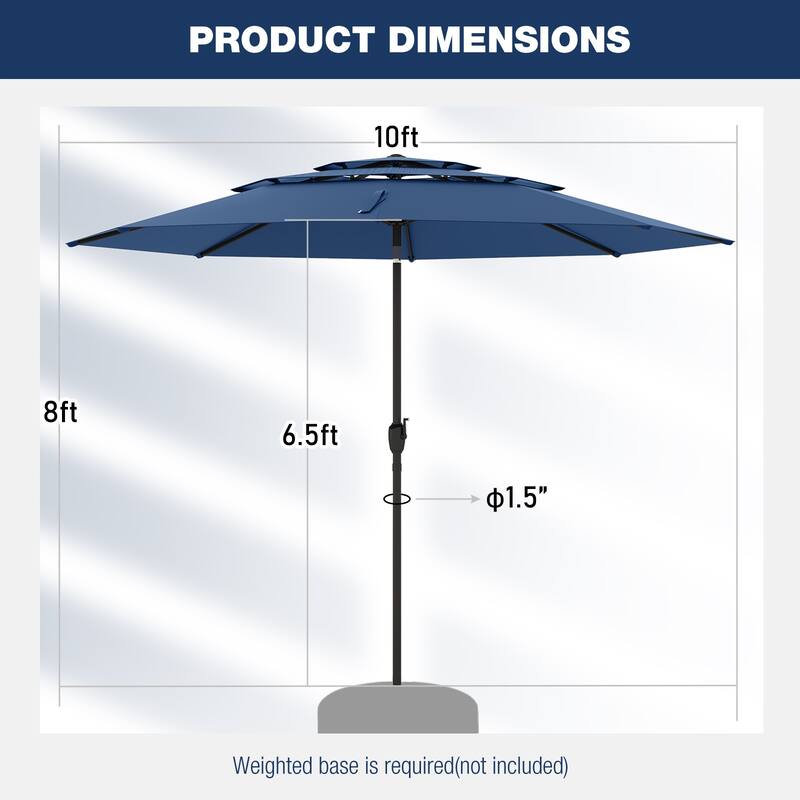10 Ft Patio Umbrella with Crank and Tilt Vented Polyester Canopy for Backyard and Pool Shade