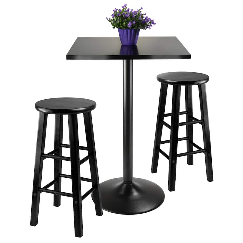 3-Pc Square Pub Table and Round Seat Counter Stools, Black - 23.62 x 23.62 x 34.65 inches - Black