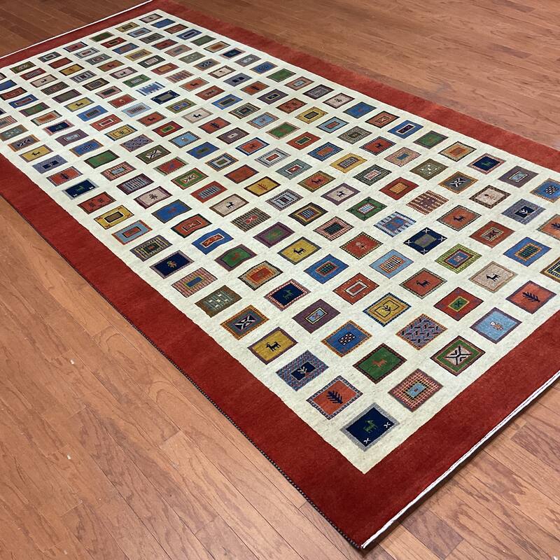 HERAT ORIENTAL Handmade 5'10 x 12' Gabbeh Panel Design Wool Runner - 5'10" x 12'