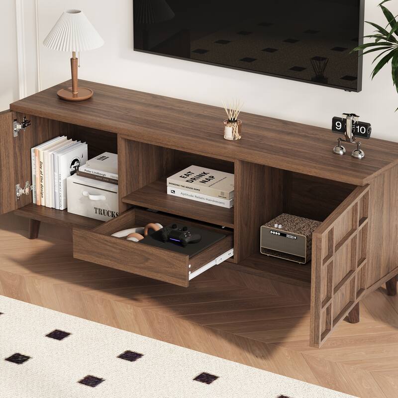 59" Mid-Century Modern Rectangular TV Stand , Wood Media Console for Living Room