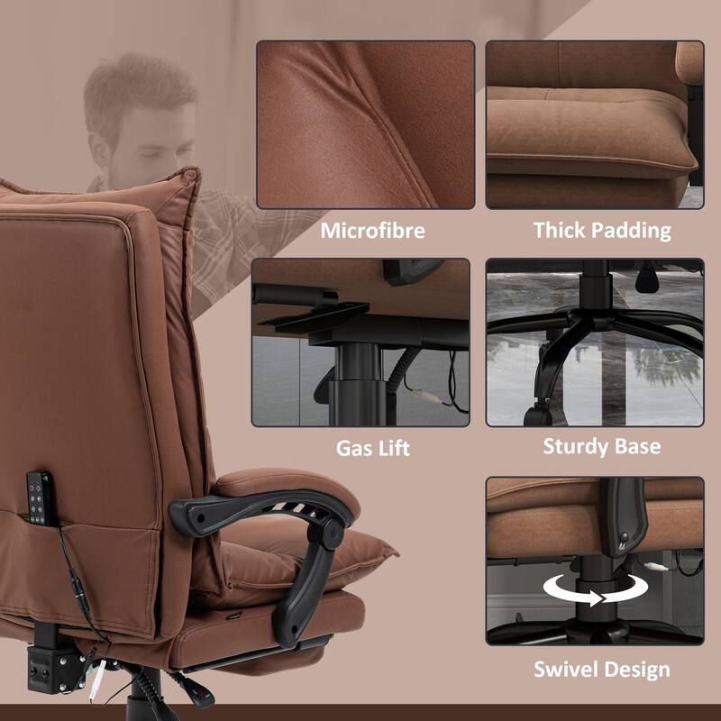 Executive Massage Office Chair with 6 Vibration Points, Microfiber Computer Desk Chair, Heated Reclining Chair with Footrest