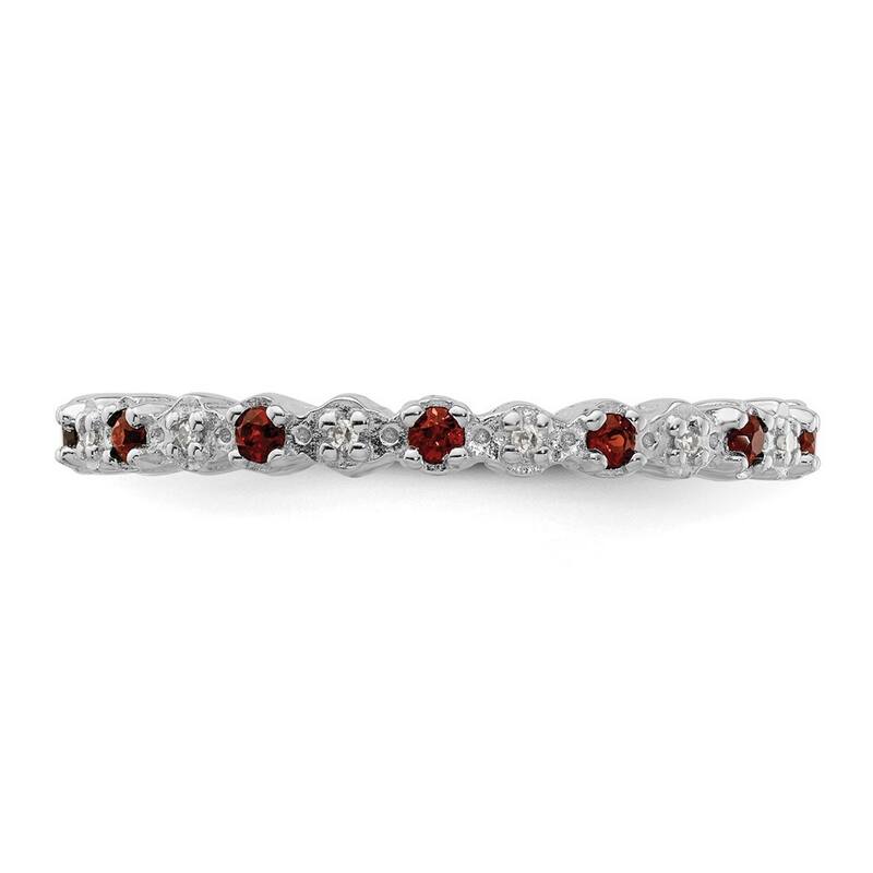 Curata 925 Sterling Silver Polished Prong set Stackable Expressions Garnet and Diamond Ring