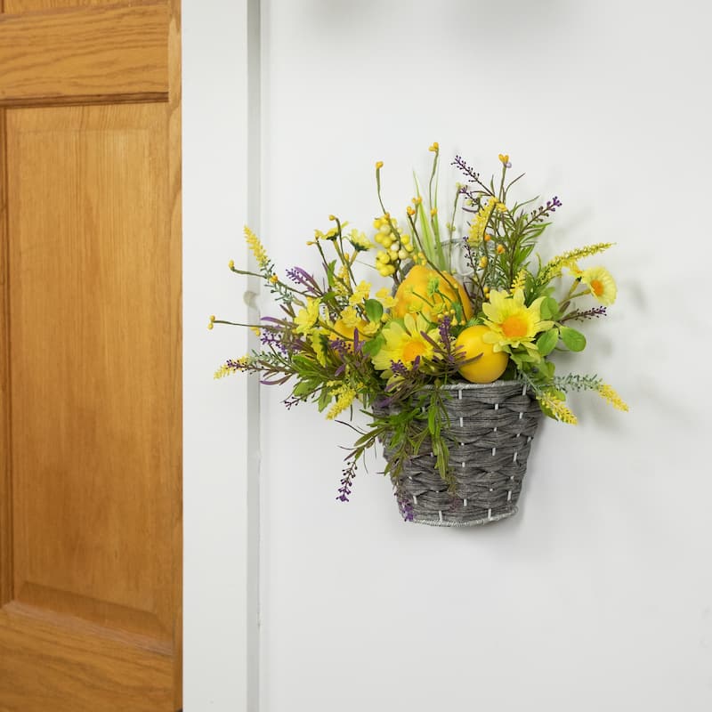 Lemon and Daisy Hanging Spring Wall Basket - 12" - Yellow