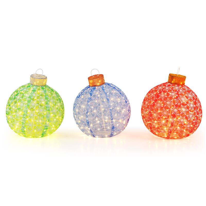 Gymax 3 PCS Pre-Lit Pop up Christmas Ball Set w/ Warm White LED Lights - Multi - Multi - overstock.com/bedbathandbeyond.com