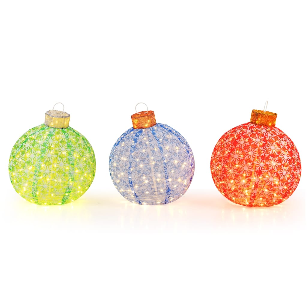 Gymax 3 PCS Pre-Lit Pop up Christmas Ball Set w/ Warm White LED Lights - Multi