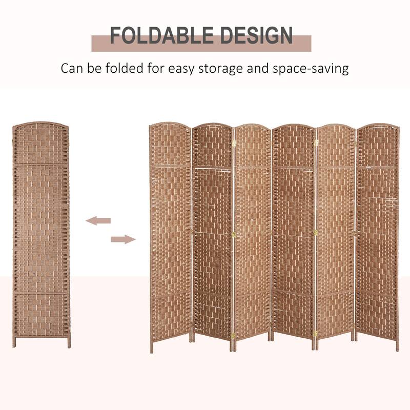 HomCom 6' Tall Wicker Weave Six Panel Room Divider Privacy Screen - Natural Blonde Wood
