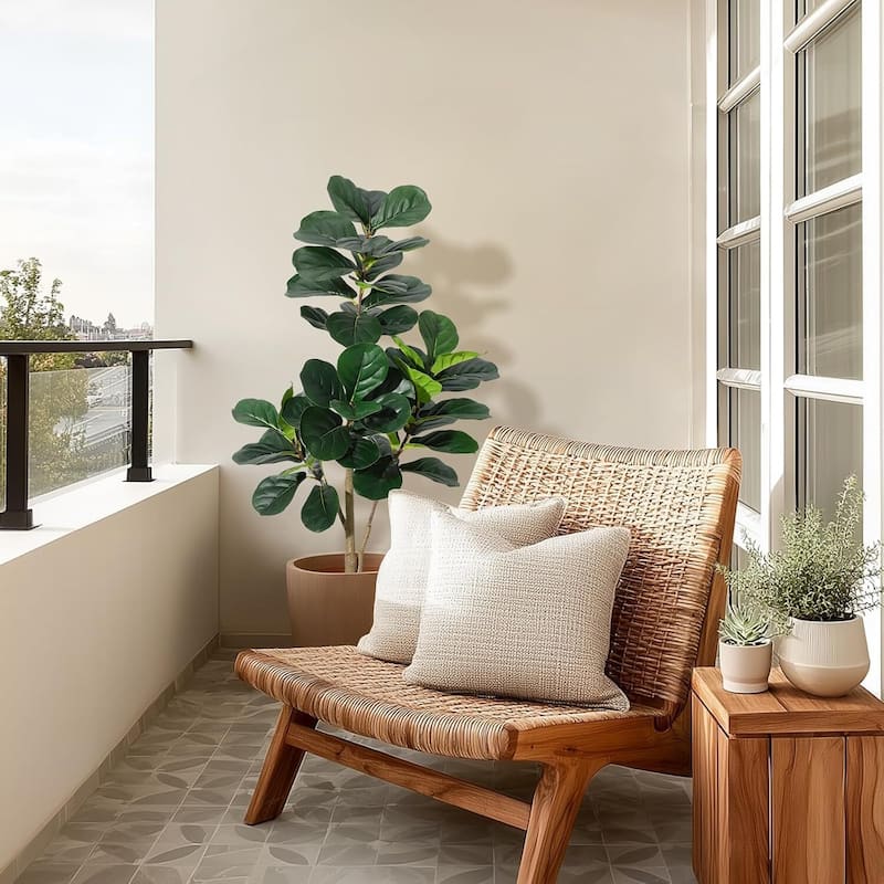 Artificial Fiddle Leaf Fig Tree with Black Planter Pot for Home Decor