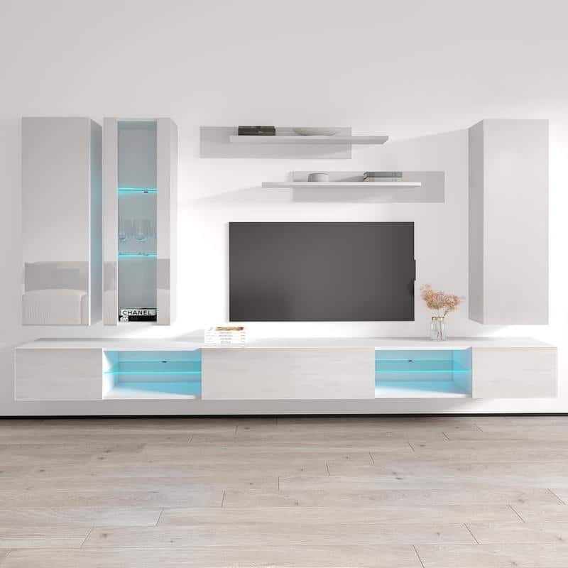 Fly EF4 33TV Wall Mounted Floating Modern Entertainment Center - White