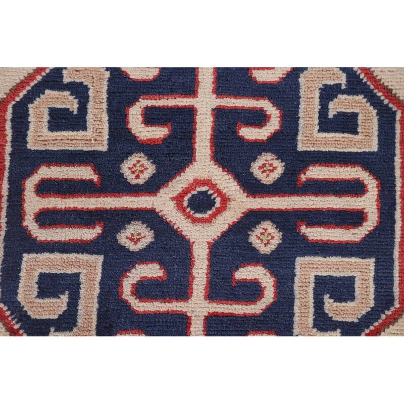 Hand Knotted Oriental 100% Wool Carpet Traditional Geometric Beige & Ivories Kazak Area Rug - 9' 7'' X 6' 7''