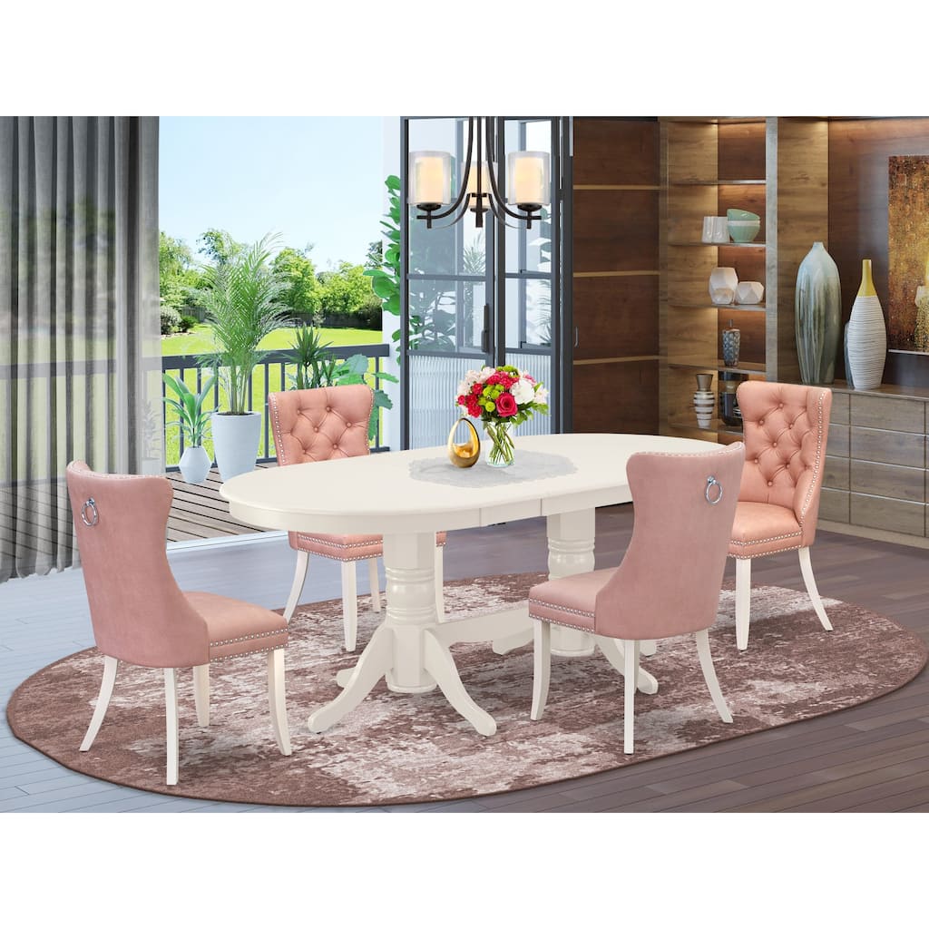 East West Furniture Dinette Set Includes an Oval Kitchen Table and Upholstered Chairs, Linen White (Pieces Options)