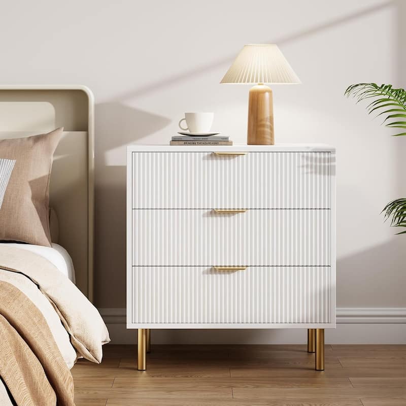 3 Drawer Dresser for Bedroom, Modern Wood Storage Dresser Organizer for Hallway, Entryway - White