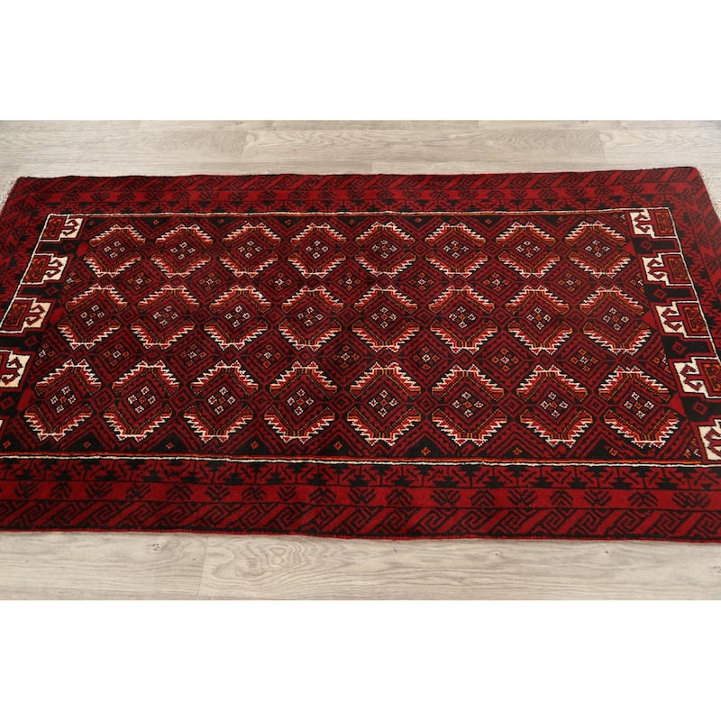 Geometric Traditional Persian Balouch Area Rug Handmade Wool Carpet - 3'2" x 6'1"