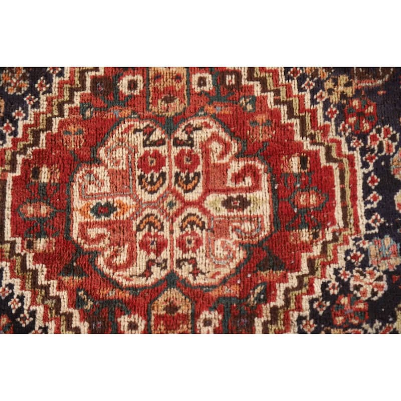 Hand Knotted Oriental 100% Wool Carpet Traditional Medallion Red Shiraz Area Rug - 9' 10'' X 6' 11''