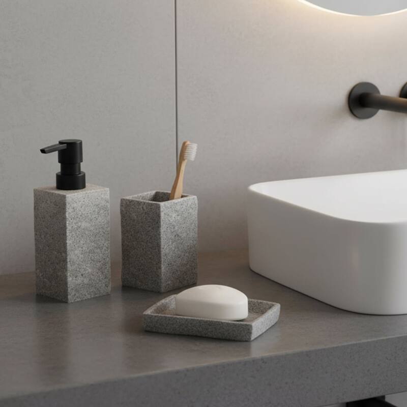 Collection Stone Effect Bath Accessory Set-4 pieces