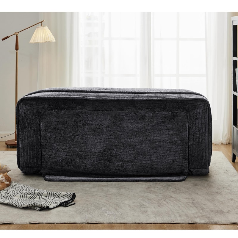 Pet Friendly Lazy Loveseat Sofa 2-in-1 Chenille Floor Couch Double Human Sleeper Bed with 5 Adjustable Position, Plump Pillows