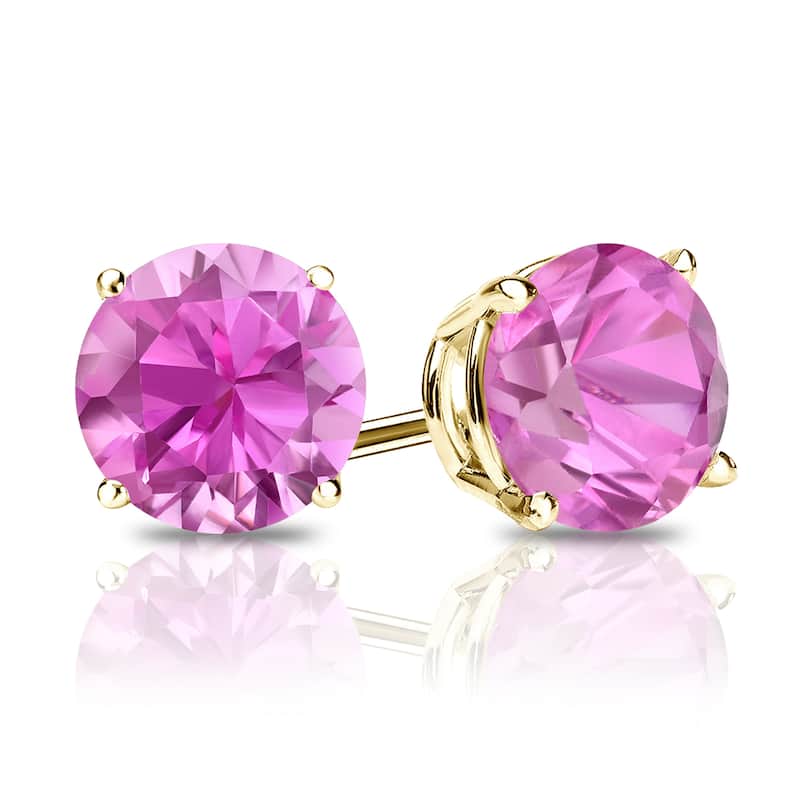 Auriya 14k Gold 1/3ctw Pink Sapphire Gemstone Stud Earrings - Yellow
