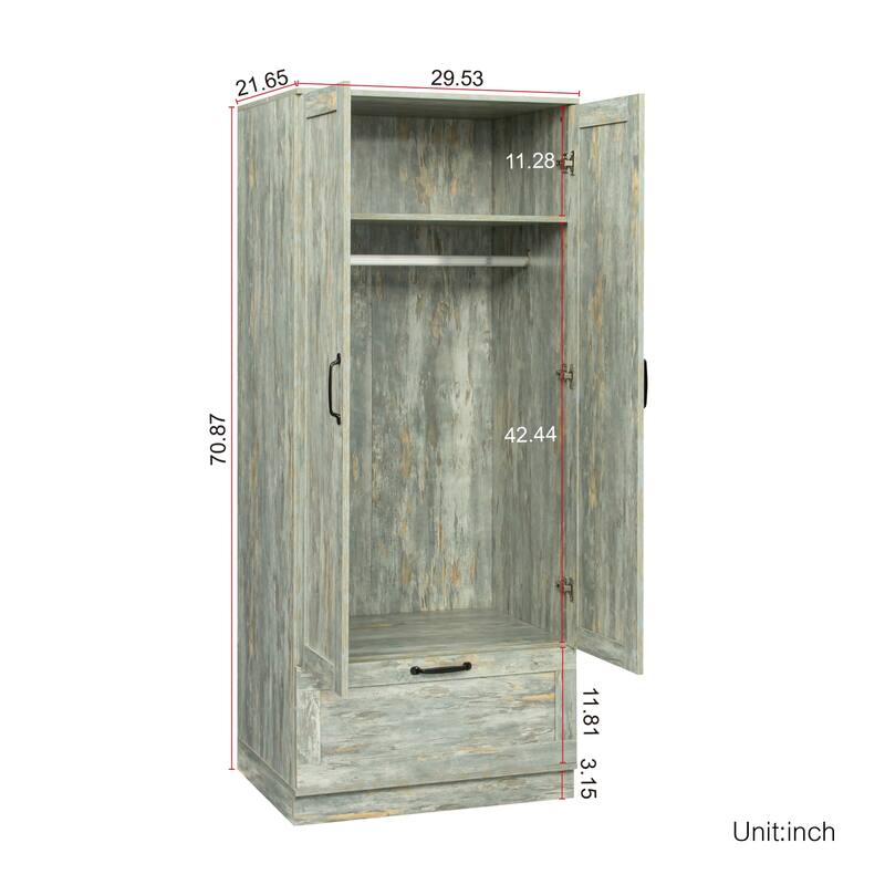Wood High Wardrobe Cabinet with 4 Storage Spaces and 2 Doors