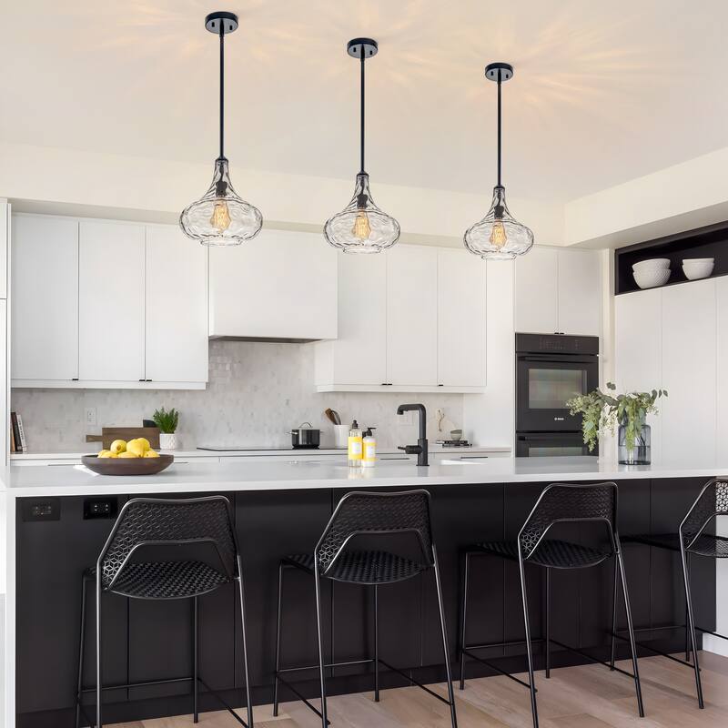 Starsky Modern 1-Light Clear Hammered Glass Kitchen Island Pendant Light