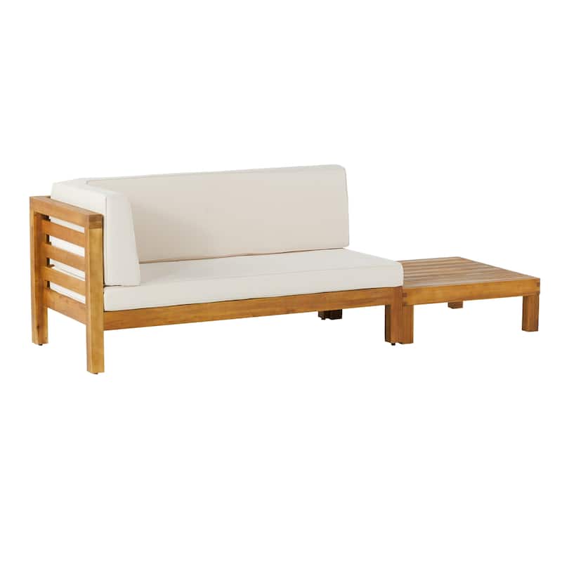 Oana Outdoor Acacia Wood Left Arm Loveseat and Coffee Table Set with Cushion by Christopher Knight Home