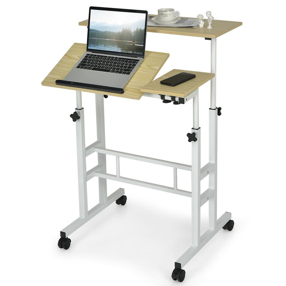 Costway Mobile Stand up Desk Adjustable Computer Desk Tilting - See Details