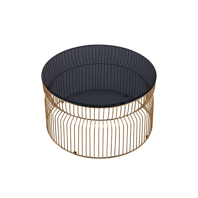 Modern Contemporary Metal Nested Base And Tinted Tempered Glass Top Material Round Coffee Table