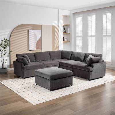 Modern Style U Shape Sectional Sofa with Ottoman,Living Room Couches with Flexible Combination