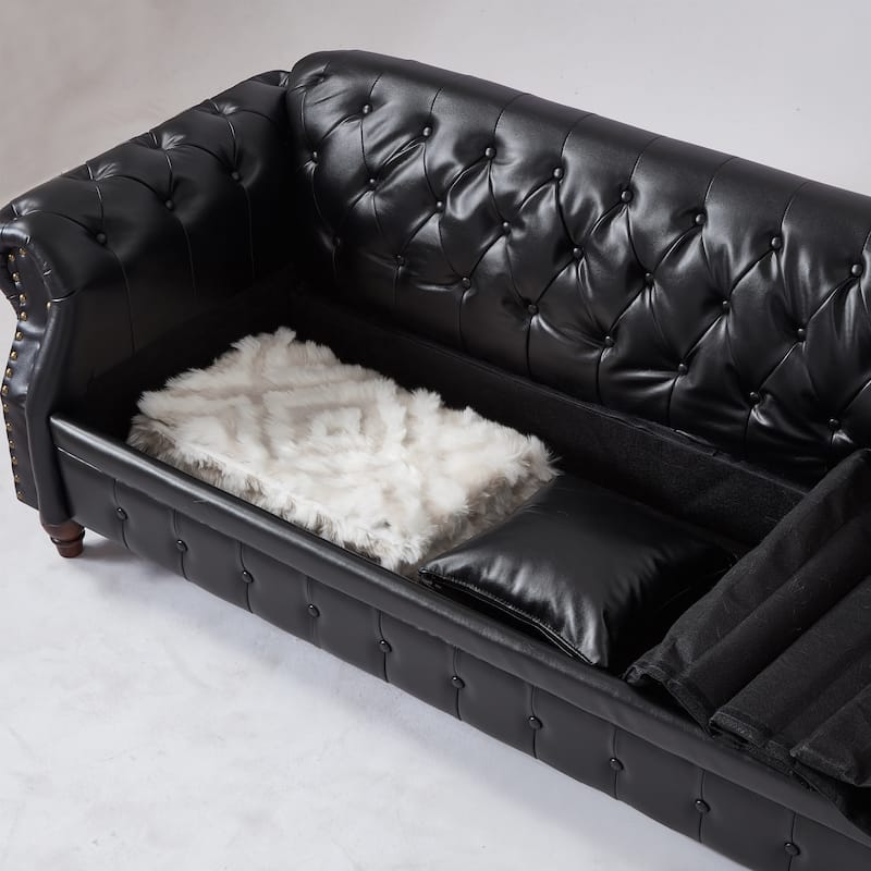 Chesterfield Sofa Classic Tufted Technical Leather Lounge Couch with Hidden Storage, Nailhead Trim and Pillows, for Living Room