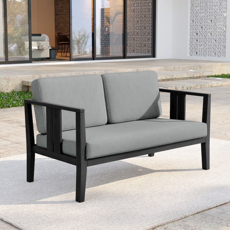 Casual Teak Wood Outdoor Patio Loveseat with Cushions