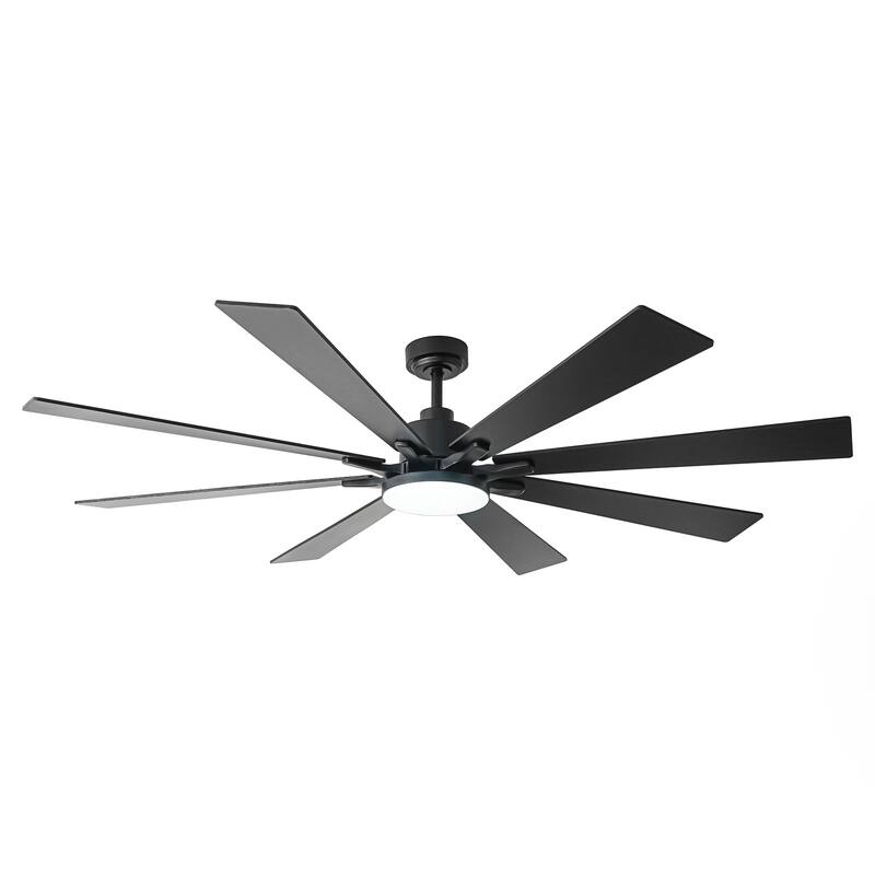 72-in Black Reversible 8-Blade Large Industrial Smart Ceiling Fan with Light and APP Control