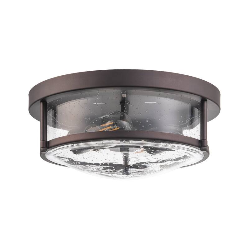 Farmhouse Black Round Seeded Glass Drum Semi Flush Ceiling Light -12in