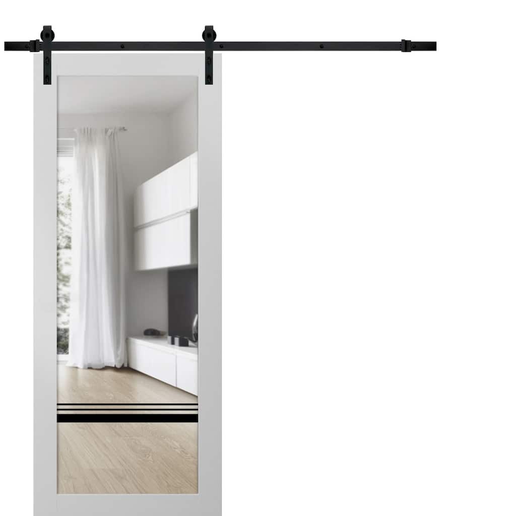 Sturdy Barn Door 18 x 80 Lucia 2666 White Silk Clear Glass 6.6FT