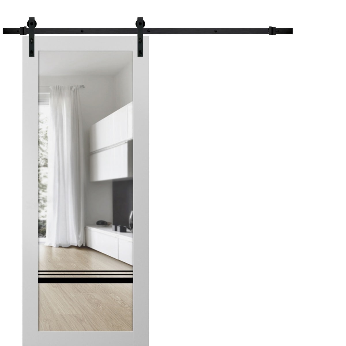 SartoDoors Lucia 2666 | Bedroom Door Barn Door | Solid Wood w/ Glass | Hardware Set | 18x80, White Silk Bathroom Door