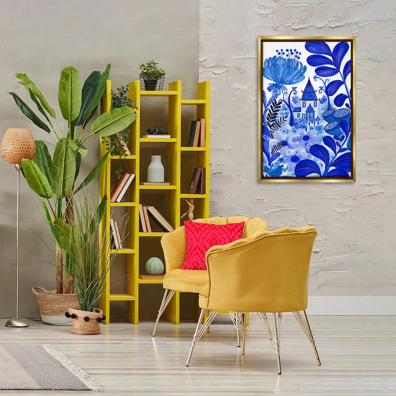 Stupell Whimsical Blue Folk Garden Framed Floater Canvas Wall Art Design By Kay Widdowson