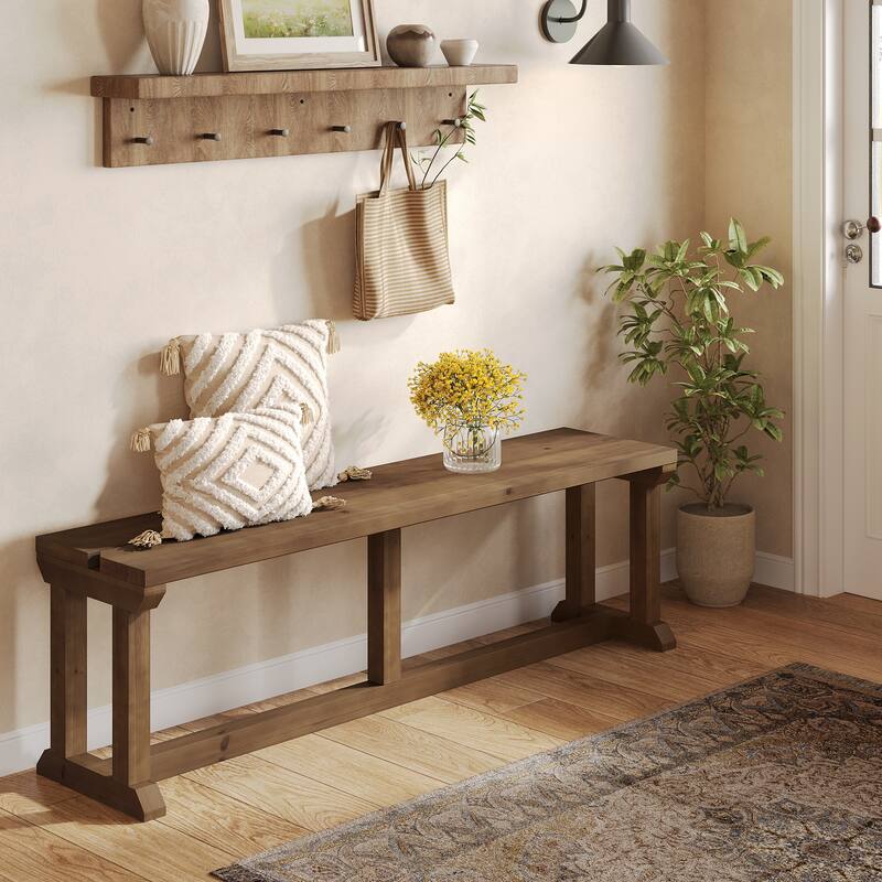 Solid Wood Entryway Bench, Rustic Shoe Bench & Bed Bench for Bedroom, Hallway, Living Room