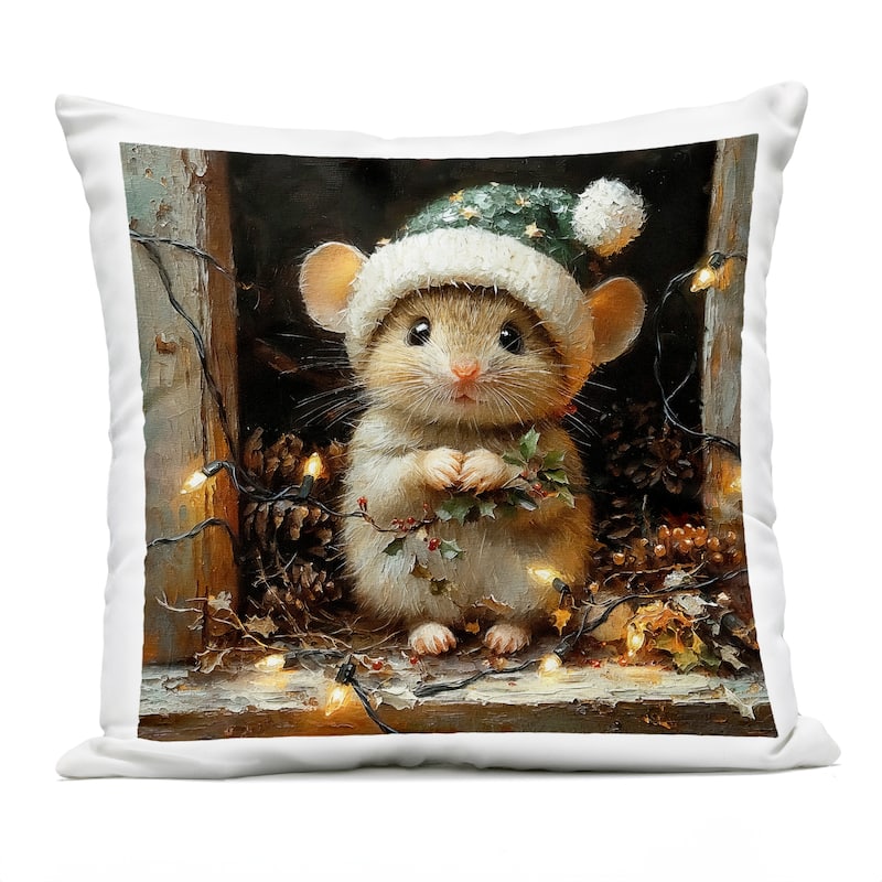 Stupell Barn Mouse with Christmas Lights Printed Outdoor Throw Pillow Design by Riley B - Accent - Polyester - Green - Single