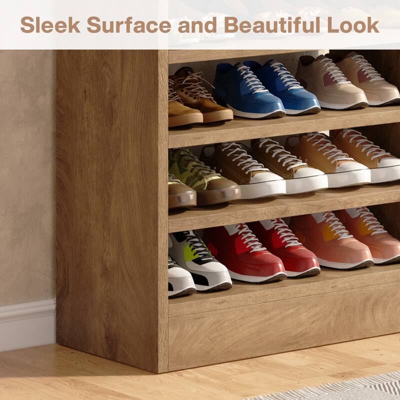 8-Tier Tall Shoe Rack for Entryway, Wood Color
