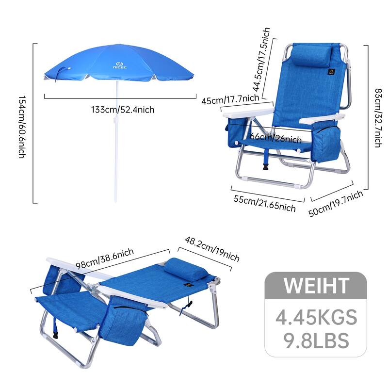 Backpack Beach Chair with Cooler and Umbrella, Cup Holder Outdoor, Ideal for Camping, BBQs, Travel, and Picnics