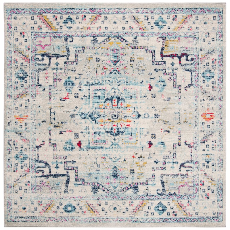 SAFAVIEH Madison Elayne Vintage Boho Oriental Rug - 6'7" Square - Light Grey/Fuchsia
