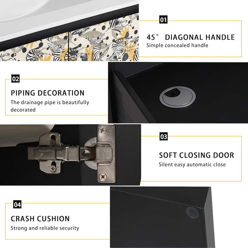 Modern 30'' Wall-Mounted Vanity with Ceramic Sink & Triple Soft-Close Cabinet Doors