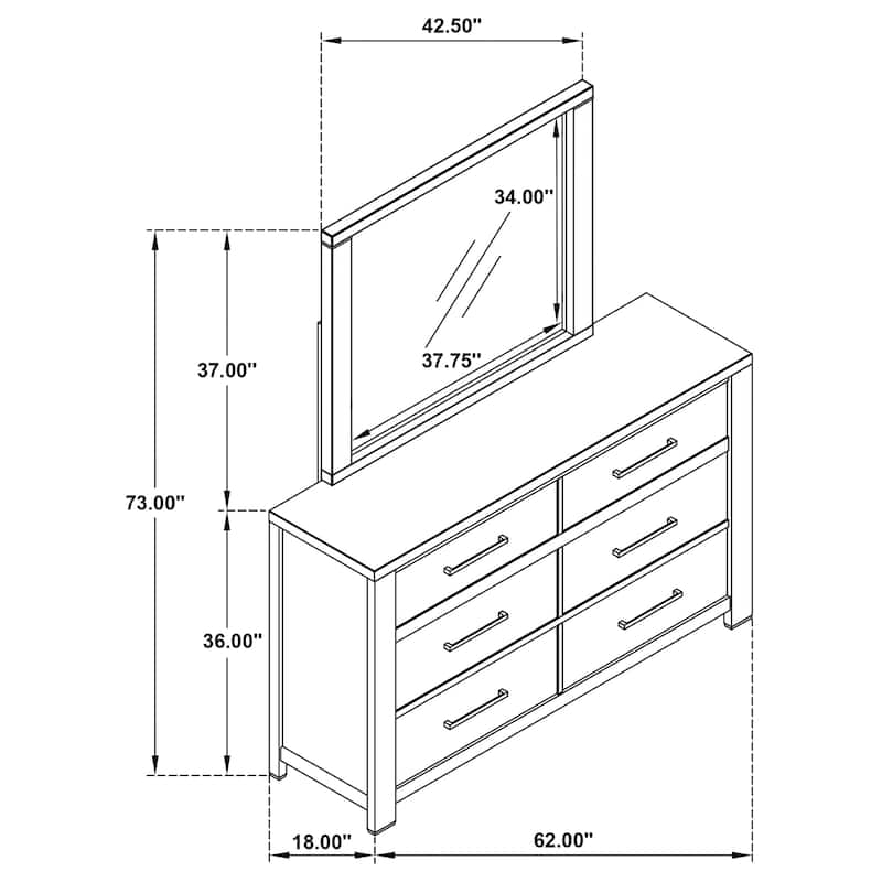 Kieran Transitional Wood 6-drawer Dresser Grey