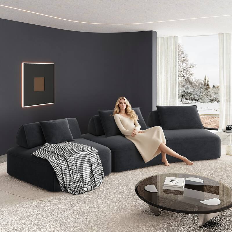 Luxury Oversized Modular Sectional Sofa,139" Chenille Upholstered Couch with Removable Backrests, Convertible Chaise Lounge - Dark Gray