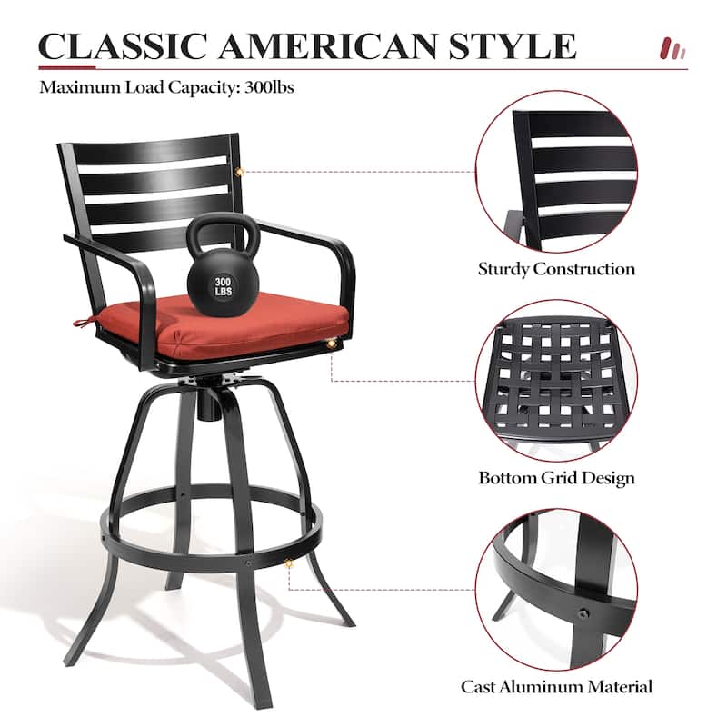 Crestlive Outdoor Cast Aluminum Swivel Bar Stool with Sunbrella Cushion - 18.5" W x 18.5" D x 45.67" H