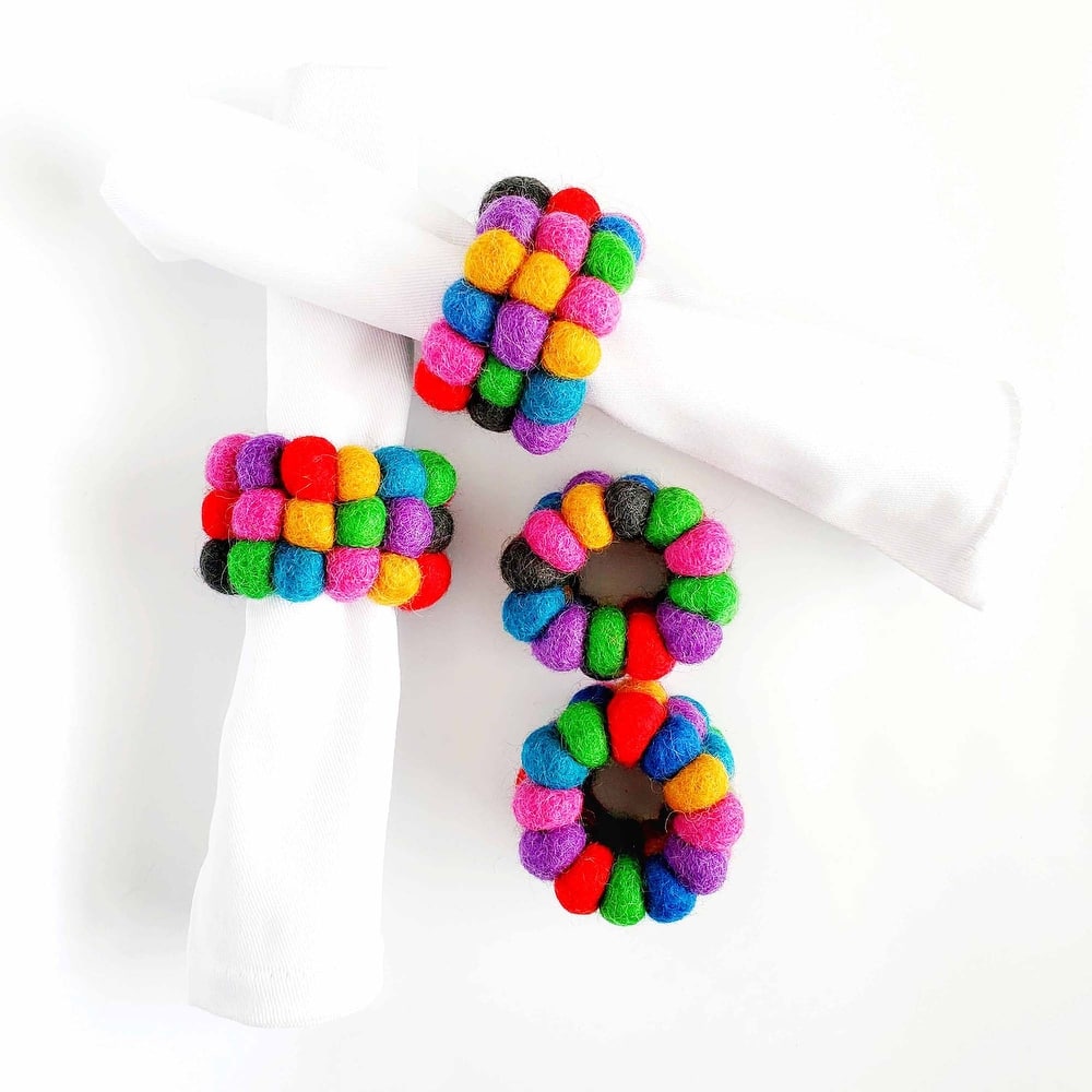 Felt Three Strand Napkin Rings, Set of 4