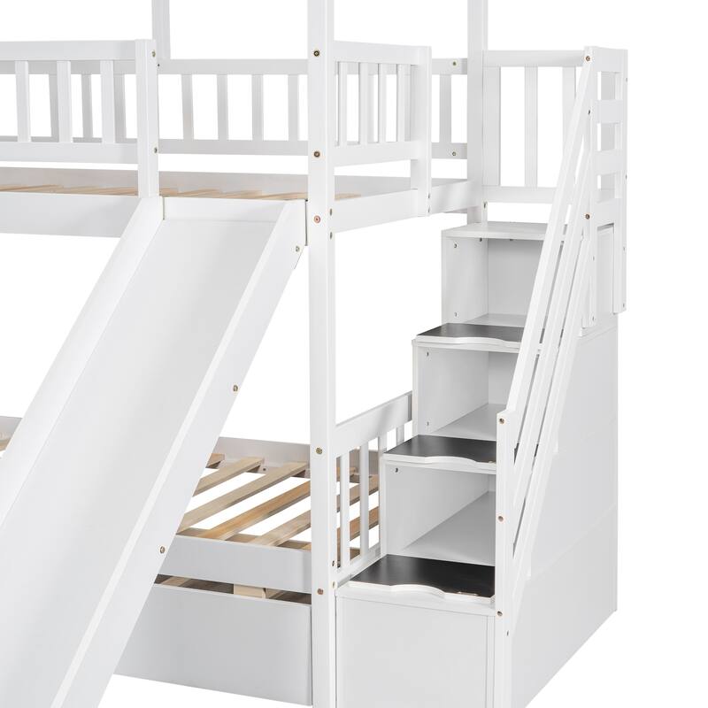 Twin Over Twin House Bunk Bed With Slide And Windows