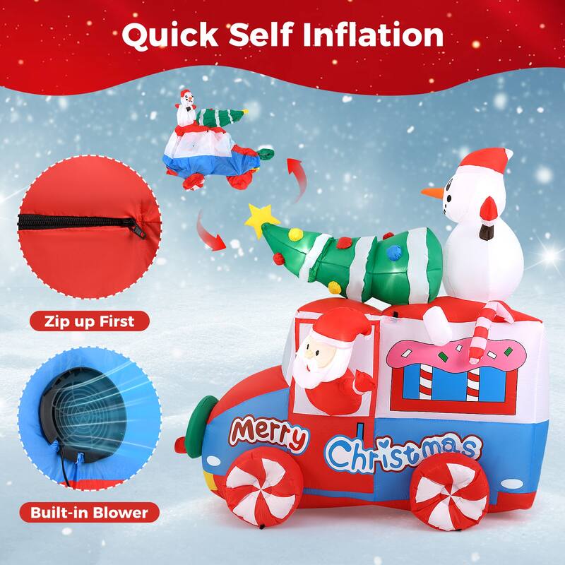 Gymax 6 ft Christmas Inflatable Santa on Car w/ Santa Clause Snowma